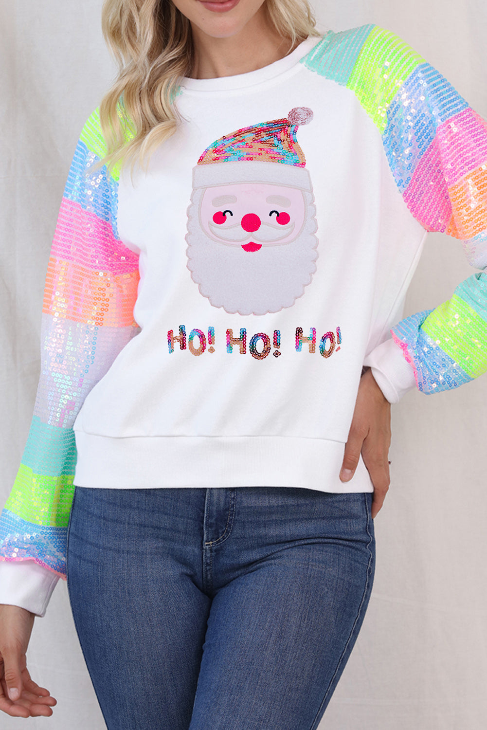 Santa Sequin Long Sleeve Sweatshirt