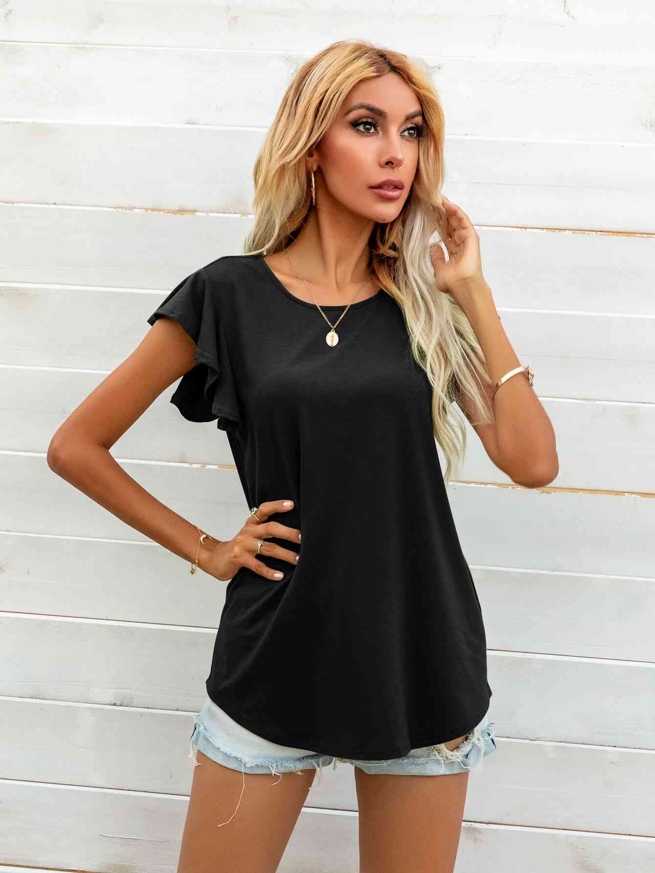 Round Neck Butterfly Sleeve Top