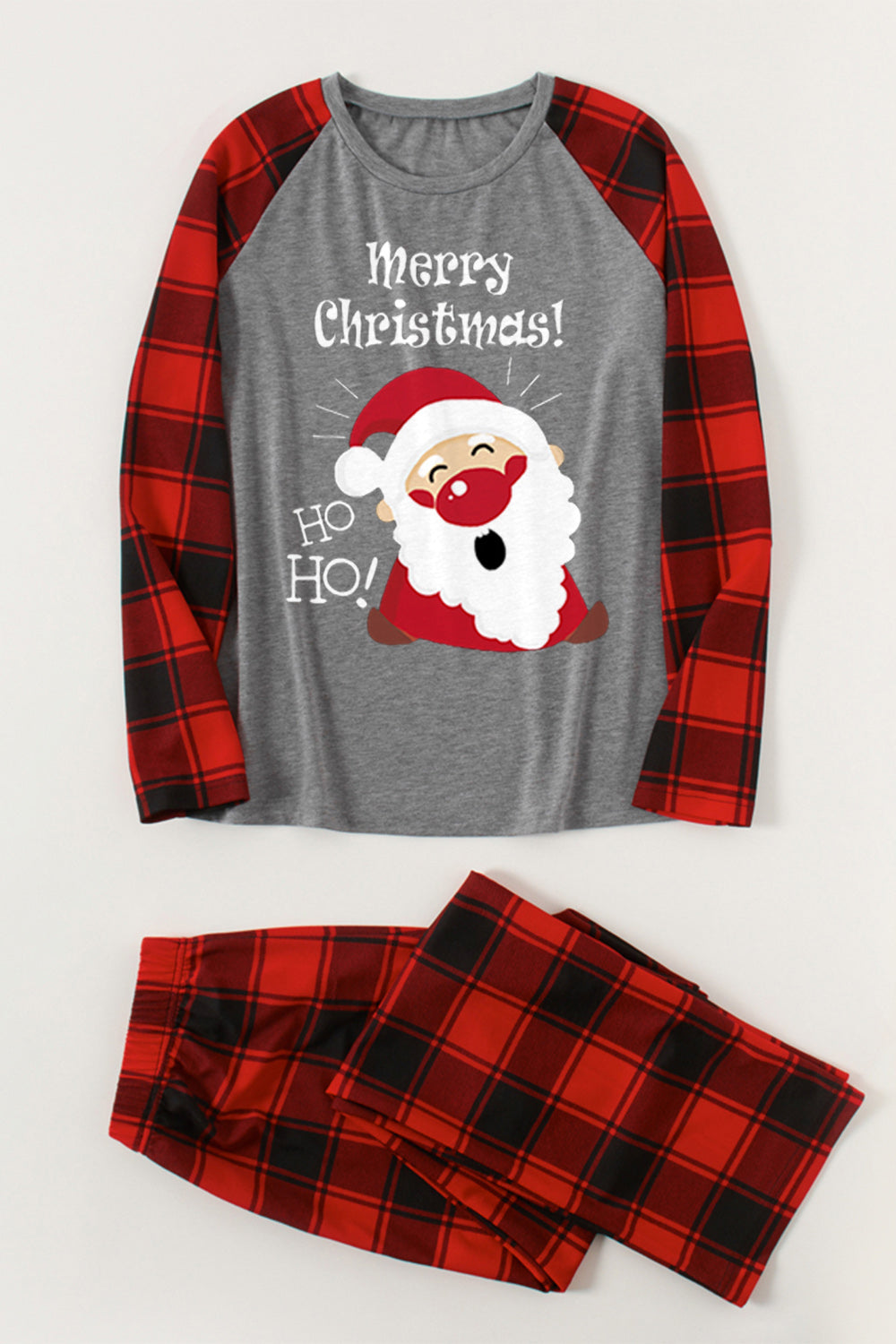 MERRY CHRISTMAS Graphic Top and Plaid Pants Set