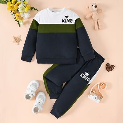 Color Block Round Neck Top and Pants Set