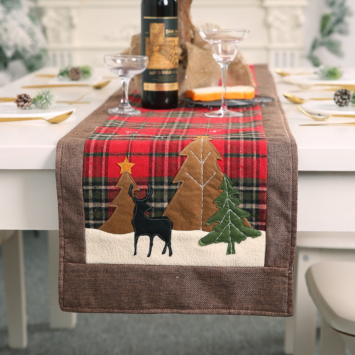 Plaid Christmas Element Table Runner