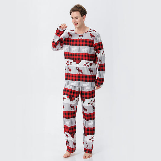 Men Reindeer & Plaid Top and Pants Set