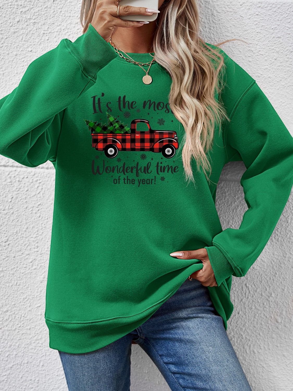 Graphic Round Neck Long Sleeve Sweatshirt