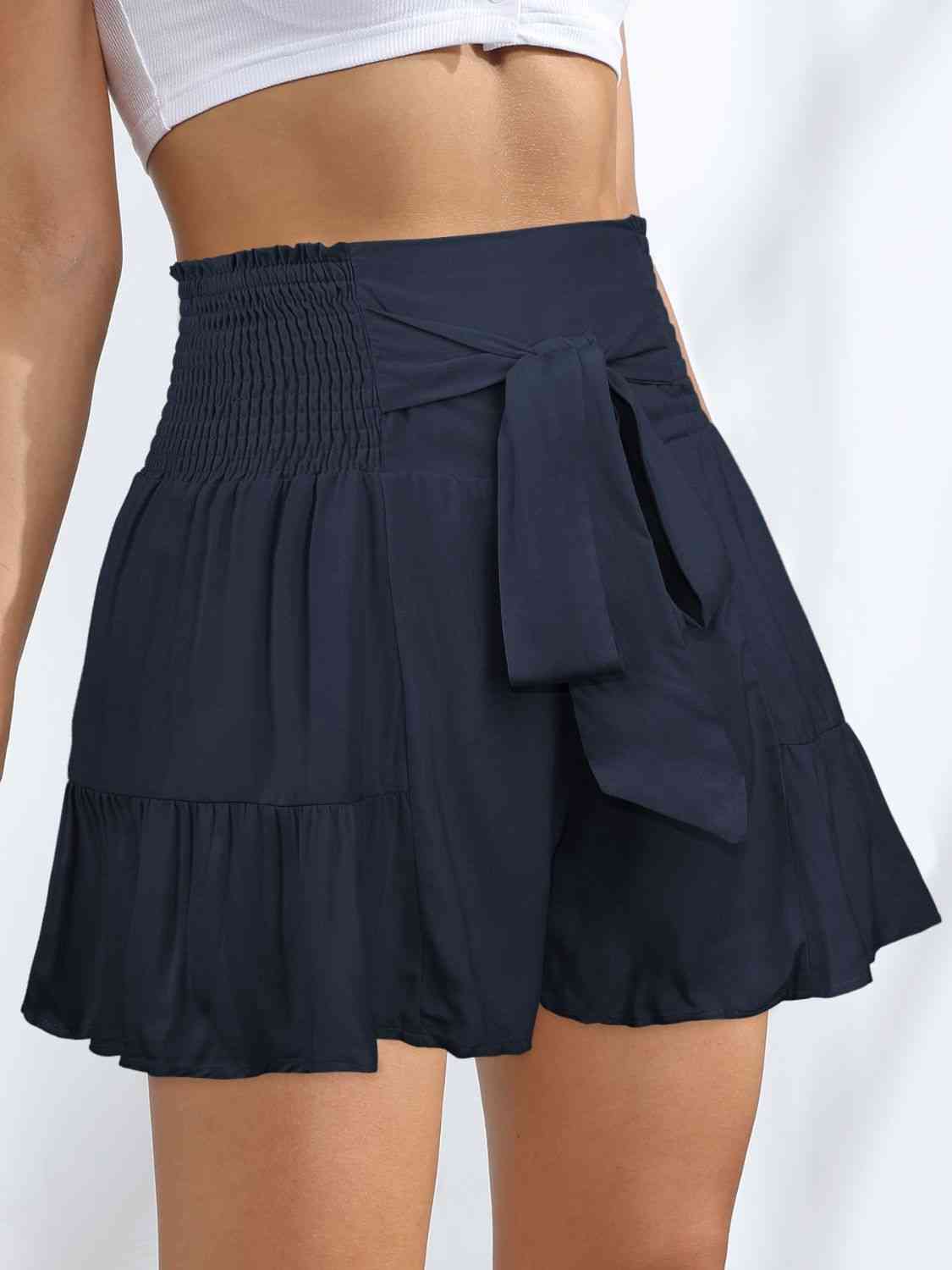 Smocked Tie-Front High-Rise Shorts