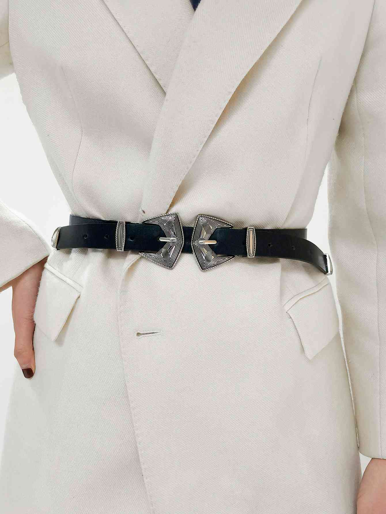 Double Buckle PU Leather Belt