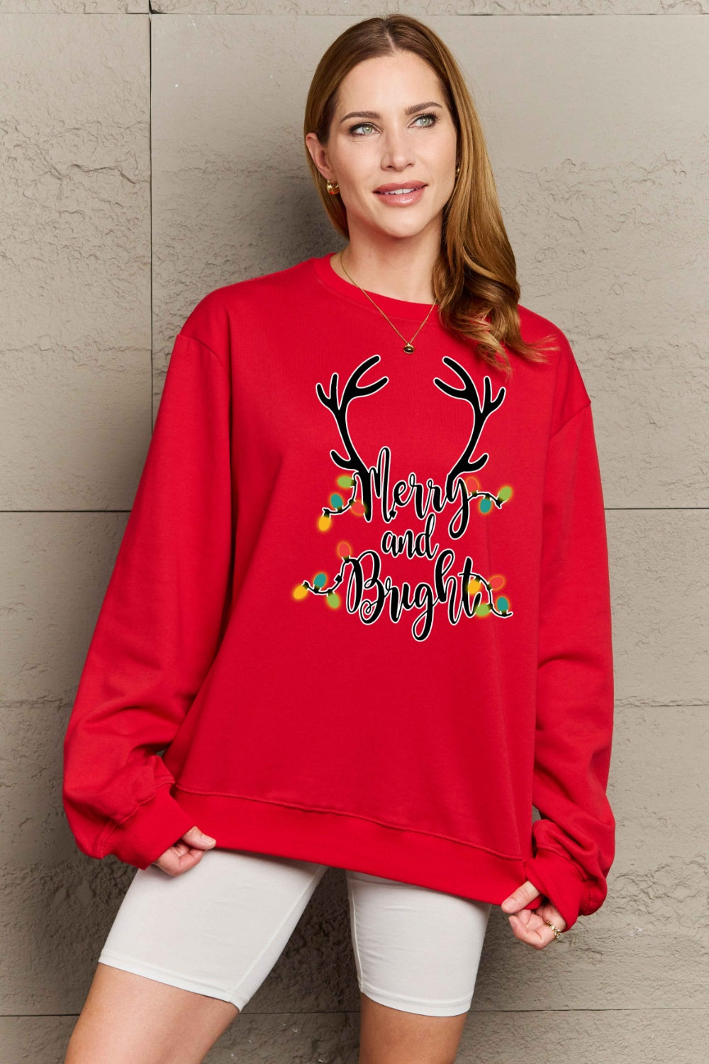 Simply Love Full Size MERRY AND BRIGHT Graphic Sweatshirt