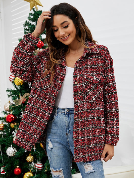 Plaid Collared Neck Button Front Jacket